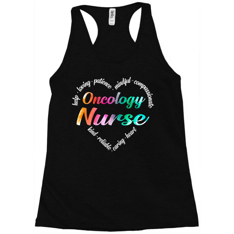 Oncology Nurse Heart Word Cloud Watercolor Rainbow Racerback Tank by JemmaLyna | Artistshot