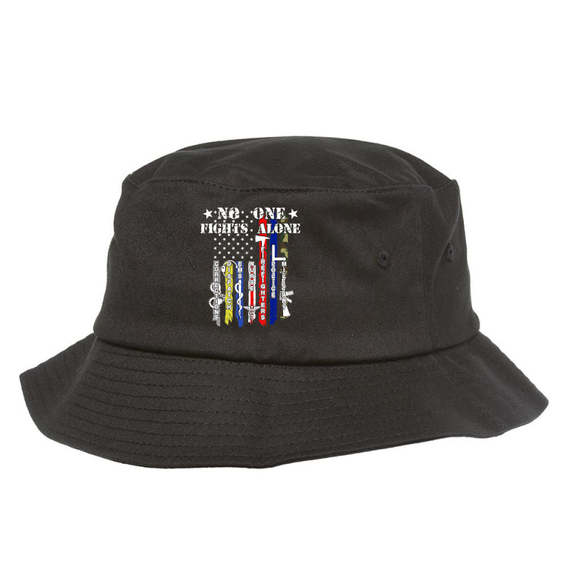 No One Fights Alone Usa Flag Veterans Army Police Ems Bucket Hat by degreesgunner | Artistshot