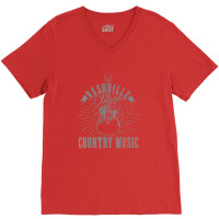 Country Music City Nashville Guitar Tennessee Vintage V-neck Tee | Artistshot