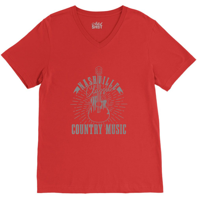 Country Music City Nashville Guitar Tennessee Vintage V-Neck Tee by Boomtea | Artistshot