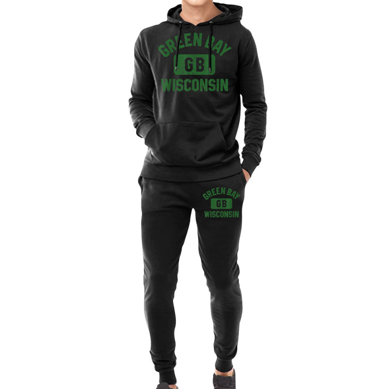 Green Bay Wisconsin Gb Gym Style Distressed Green Print Hoodie & Jogger Set | Artistshot