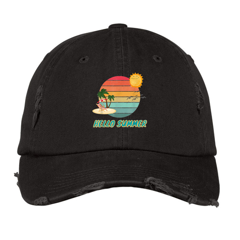 Hello Summer Vacation Palm Tree Sun Birds And Sea Vintage Cap by JEFFRWESSMAN | Artistshot