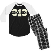 Detroit Michigan 313 Area Code Men's 3/4 Sleeve Pajama Set | Artistshot