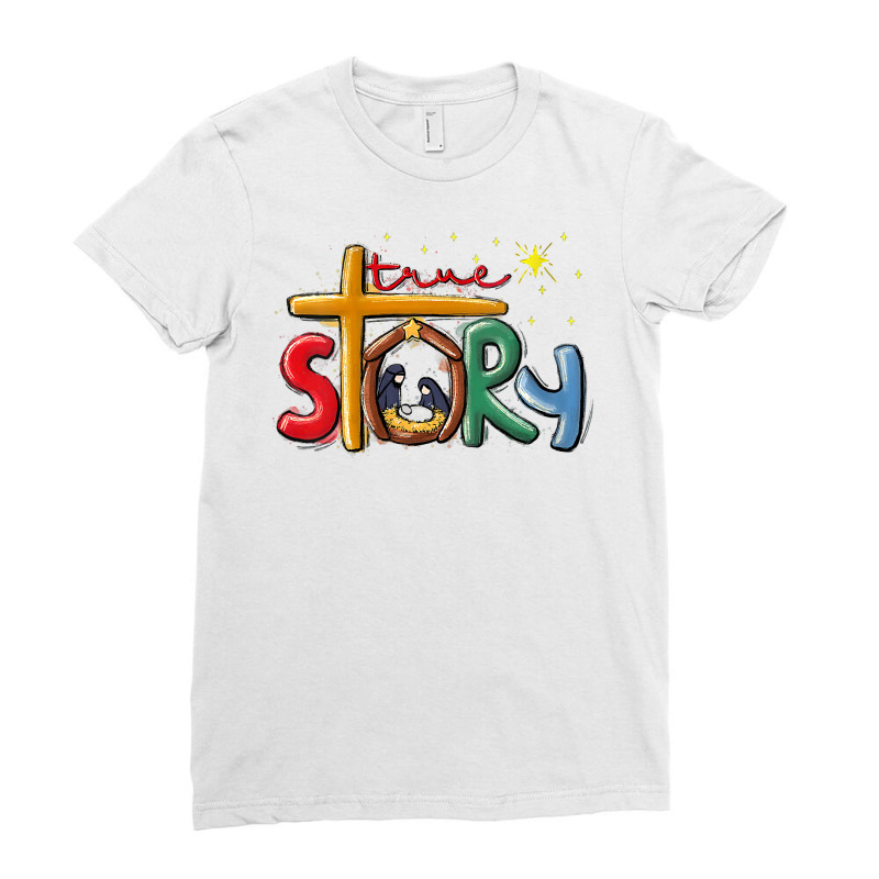 Womens True Story Christmas Nativity Jesus Christian Christmas V Neck Ladies Fitted T-Shirt by gennej | Artistshot