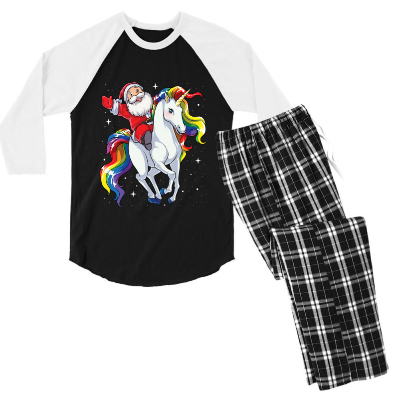 Santa Riding Unicorn T Shirt Christmas Gifts Rainbow Space Xmas Gifts  Men's 3/4 Sleeve Pajama Set | Artistshot