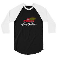 Merry Christmas - Chrismas Vintage Red Truck With A Tree Wagon 3/4 Sleeve Shirt | Artistshot