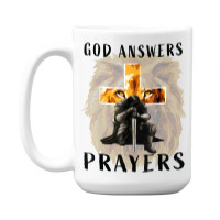 God Answers Prayers Warrior Men Christian Cross Lion Graphic T Shirt 15 Oz Coffee Mug | Artistshot