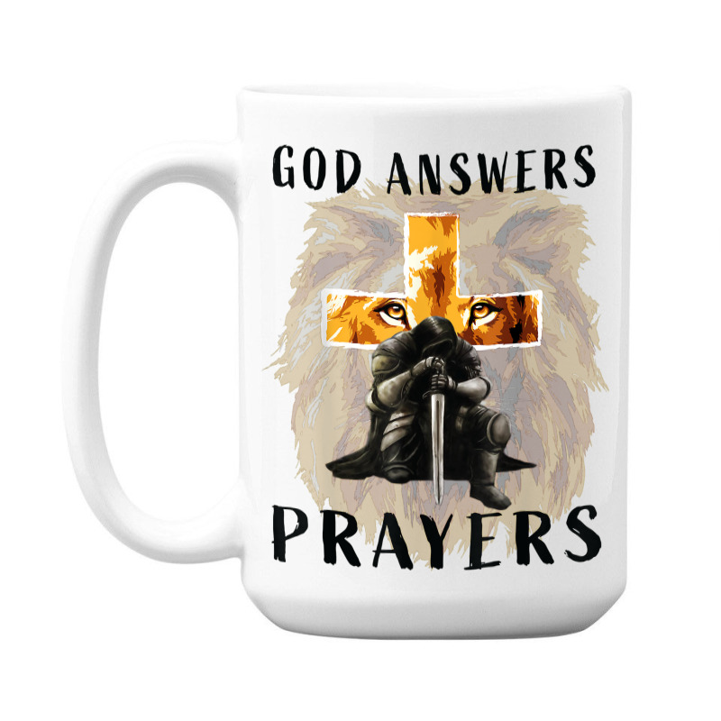 God Answers Prayers Warrior Men Christian Cross Lion Graphic T Shirt 15 Oz Coffee Mug | Artistshot