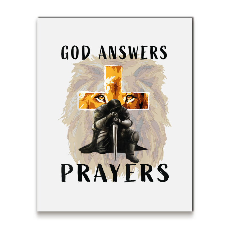 God Answers Prayers Warrior Men Christian Cross Lion Graphic T Shirt Metal Print Vertical | Artistshot