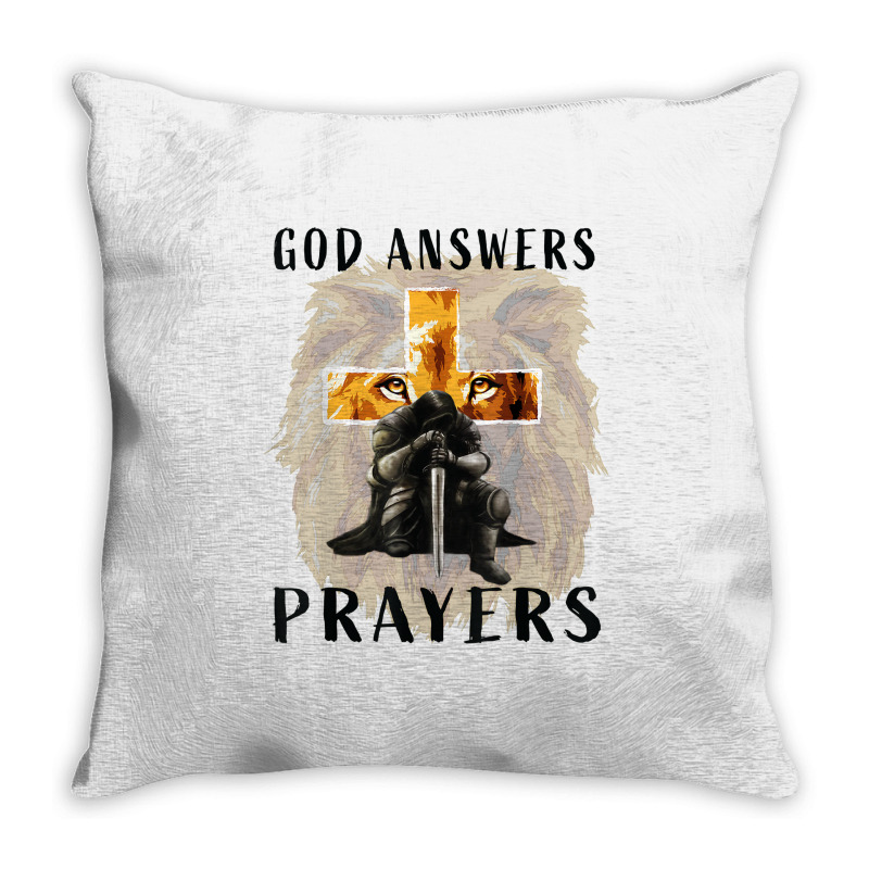 God Answers Prayers Warrior Men Christian Cross Lion Graphic T Shirt Throw Pillow | Artistshot