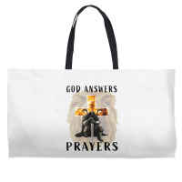 God Answers Prayers Warrior Men Christian Cross Lion Graphic T Shirt Weekender Totes | Artistshot