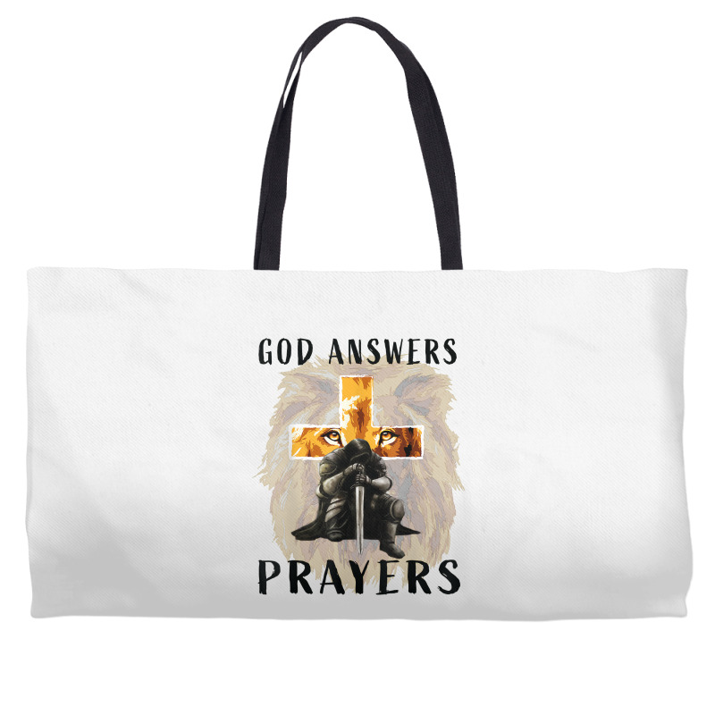 God Answers Prayers Warrior Men Christian Cross Lion Graphic T Shirt Weekender Totes | Artistshot