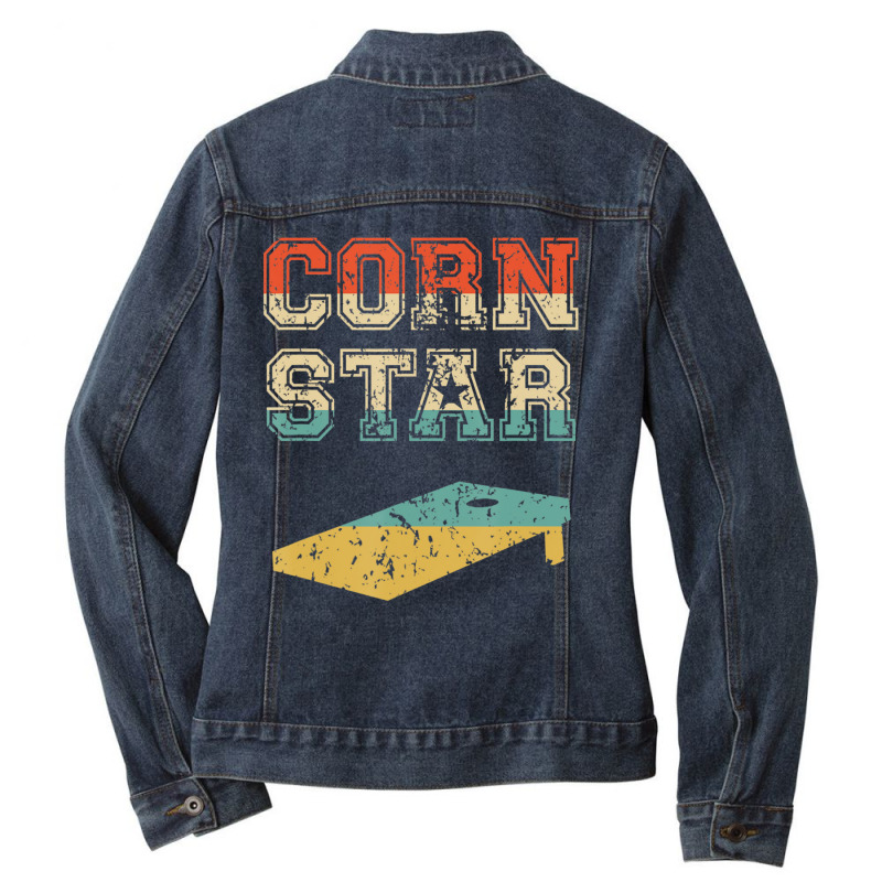 Corn Star Funny Cornhole Tournament Ladies Denim Jacket by femalesbaubles | Artistshot