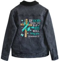 Tourettes Awareness Myasthenia Gravis Teal Ribbon Unisex Sherpa-lined Denim Jacket | Artistshot