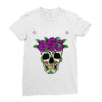 Calavera Sugar Skull Head Blue Roses Day Of The Dead Gifts Tank Top Ladies Fitted T-shirt | Artistshot