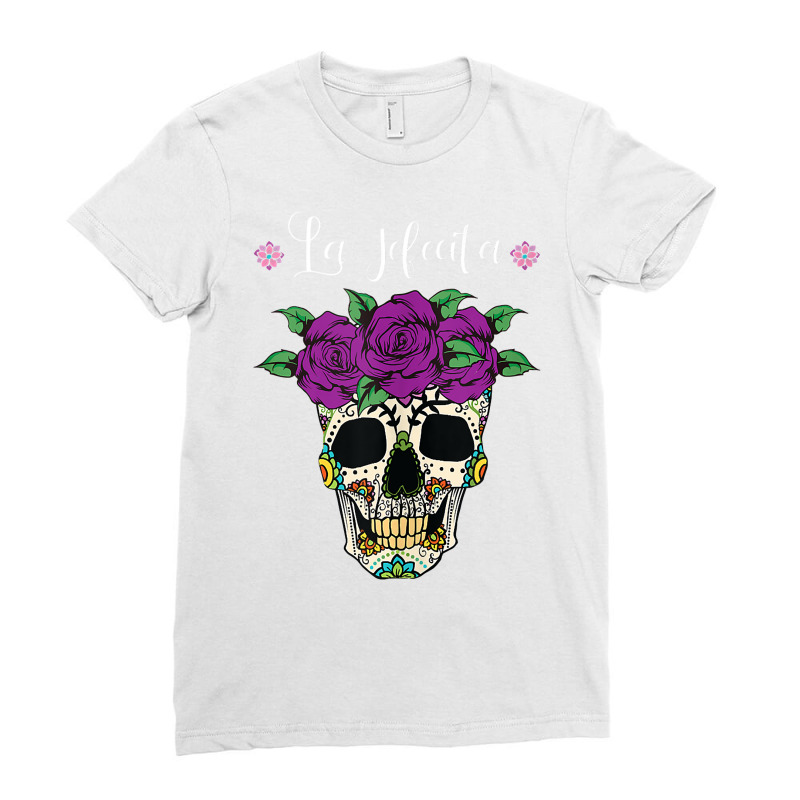 Calavera Sugar Skull Head Blue Roses Day Of The Dead Gifts Tank Top Ladies Fitted T-Shirt by emaliekrein | Artistshot