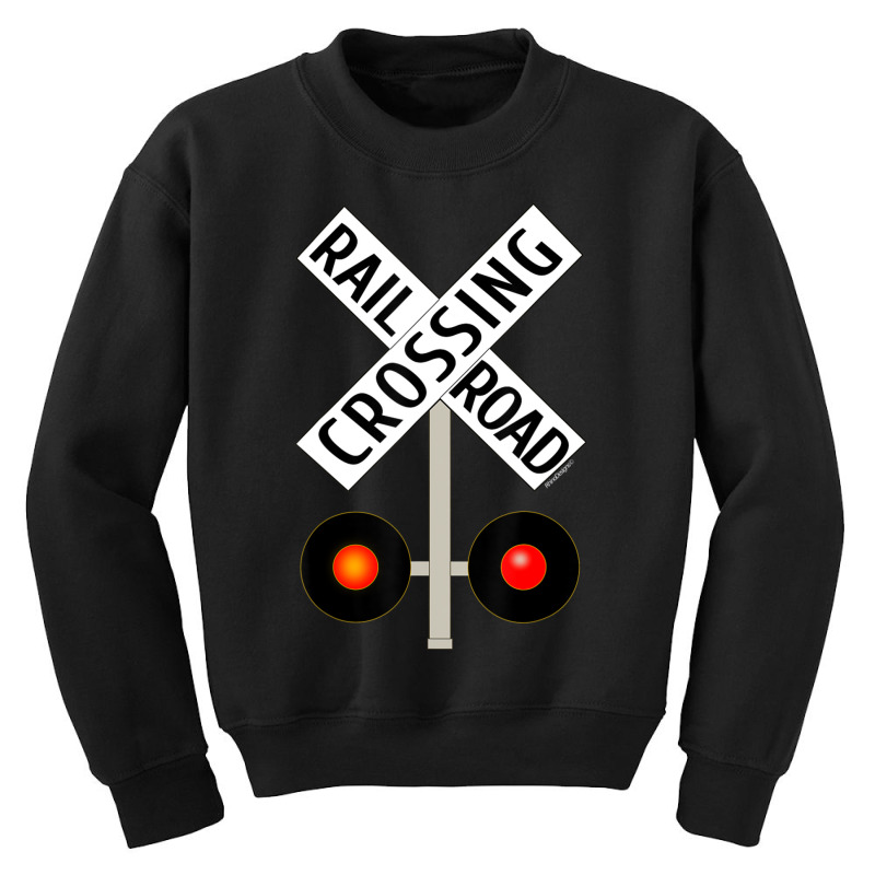 Train Railroad Crossing With Lights Road Sign Youth Sweatshirt | Artistshot