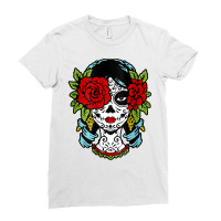 Catrina Sugar Skull Calavera Mexican Rose Eye   Art On Back Raglan Bas Ladies Fitted T-shirt | Artistshot