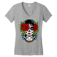 Catrina Sugar Skull Calavera Mexican Rose Eye   Art On Back Raglan Bas Women's V-neck T-shirt | Artistshot