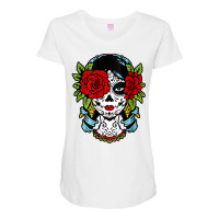 Catrina Sugar Skull Calavera Mexican Rose Eye   Art On Back Raglan Bas Maternity Scoop Neck T-shirt | Artistshot