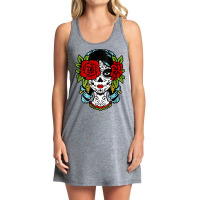 Catrina Sugar Skull Calavera Mexican Rose Eye   Art On Back Raglan Bas Tank Dress | Artistshot