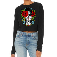 Catrina Sugar Skull Calavera Mexican Rose Eye   Art On Back Raglan Bas Cropped Sweater | Artistshot