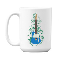 Blue T-style Electric Guitar Flowering Vines 15 Oz Coffee Mug | Artistshot