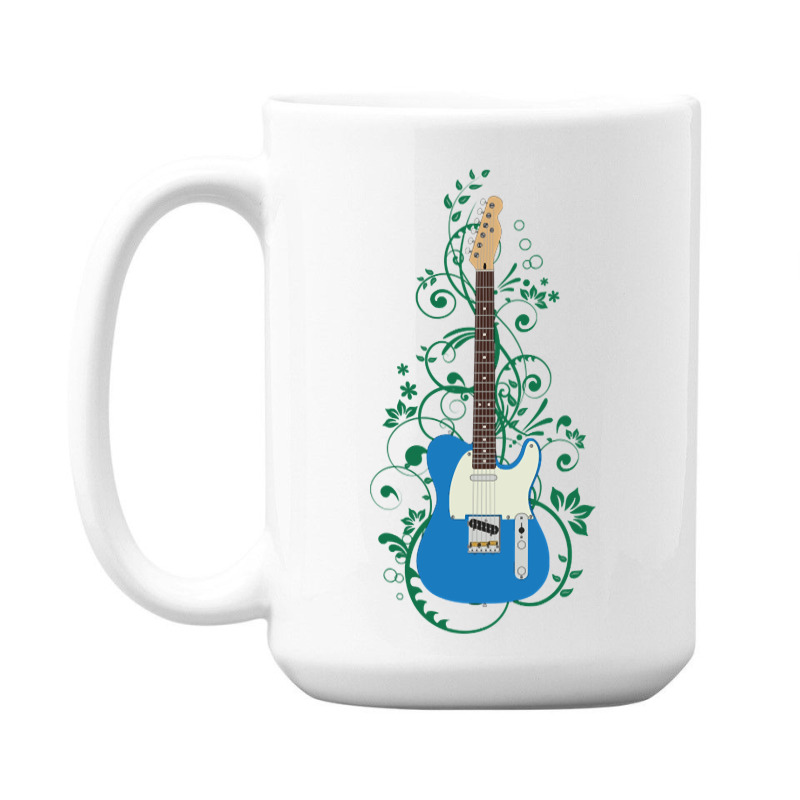 Blue T-style Electric Guitar Flowering Vines 15 Oz Coffee Mug | Artistshot