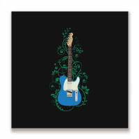 Blue T-style Electric Guitar Flowering Vines Metal Print Square | Artistshot