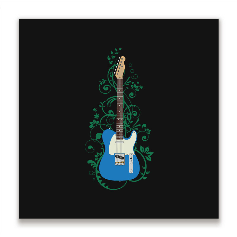 Blue T-style Electric Guitar Flowering Vines Metal Print Square | Artistshot