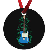 Blue T-style Electric Guitar Flowering Vines Ornament | Artistshot