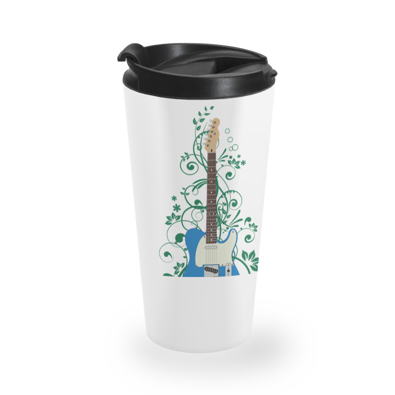 Blue T-style Electric Guitar Flowering Vines Travel Mug | Artistshot