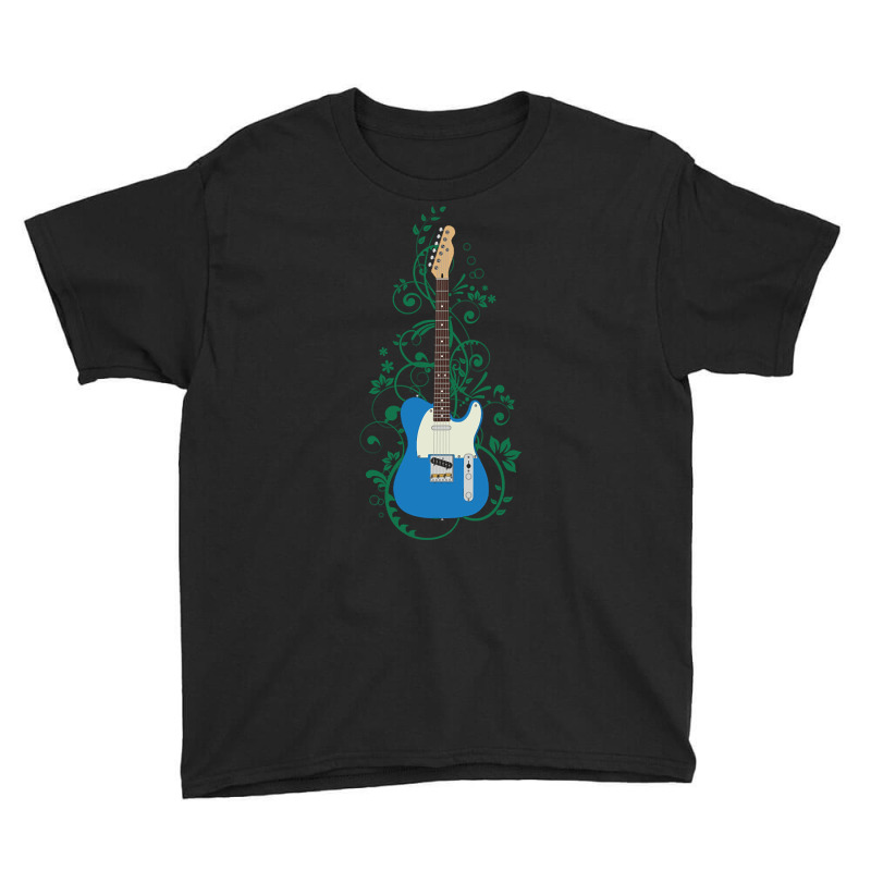 Blue T-style Electric Guitar Flowering Vines Youth Tee | Artistshot