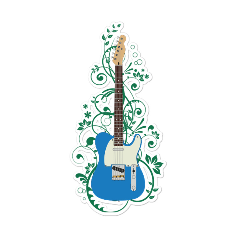 Blue T-style Electric Guitar Flowering Vines Sticker | Artistshot