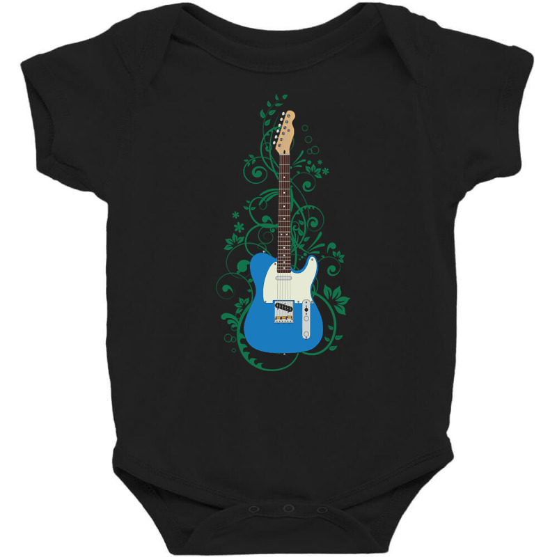 Blue T-style Electric Guitar Flowering Vines Baby Bodysuit | Artistshot