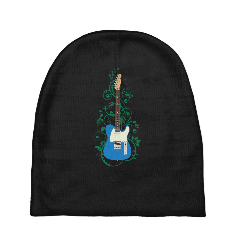 Blue T-style Electric Guitar Flowering Vines Baby Beanies | Artistshot