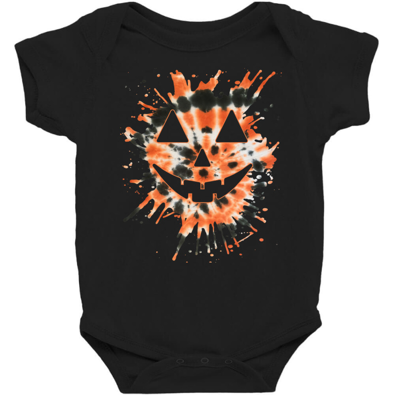 Orange Tie Dye Jack O Lantern Face Hippie Halloween Baby Bodysuit | Artistshot