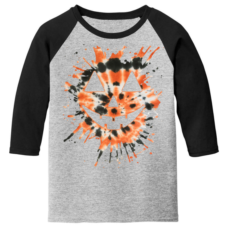 Orange Tie Dye Jack O Lantern Face Hippie Halloween Youth 3/4 Sleeve | Artistshot