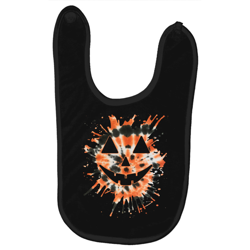 Orange Tie Dye Jack O Lantern Face Hippie Halloween Baby Bibs | Artistshot