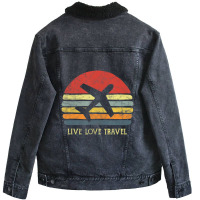 Vintage Travel World Traveler Themed Gift Love Traveling Unisex Sherpa-lined Denim Jacket | Artistshot