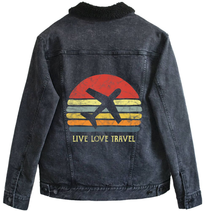 Vintage Travel World Traveler Themed Gift Love Traveling Unisex Sherpa-lined Denim Jacket | Artistshot