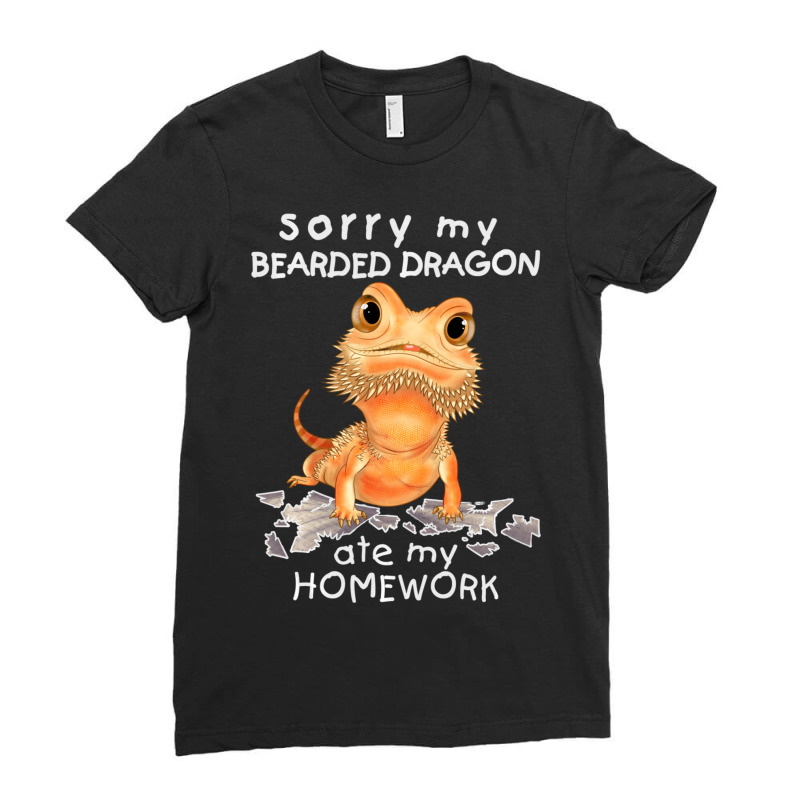 Funny Bearded Dragon Cute Lizard Beardie Ate My Homework Ladies Fitted T-Shirt by behindcedar22 | Artistshot