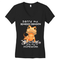 Funny Bearded Dragon Cute Lizard Beardie Ate My Homework Women's V-neck T-shirt | Artistshot