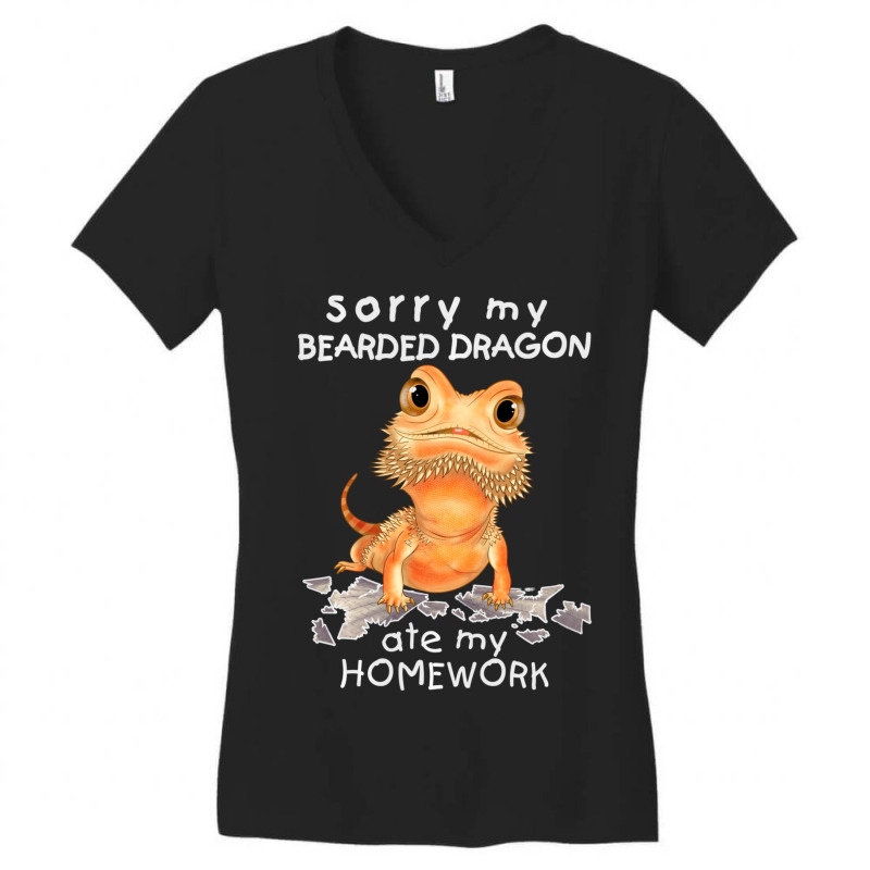 Funny Bearded Dragon Cute Lizard Beardie Ate My Homework Women's V-Neck T-Shirt by behindcedar22 | Artistshot