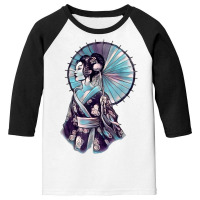 Geisha Watercolor Tokyo Parasol T Shirt Youth 3/4 Sleeve | Artistshot