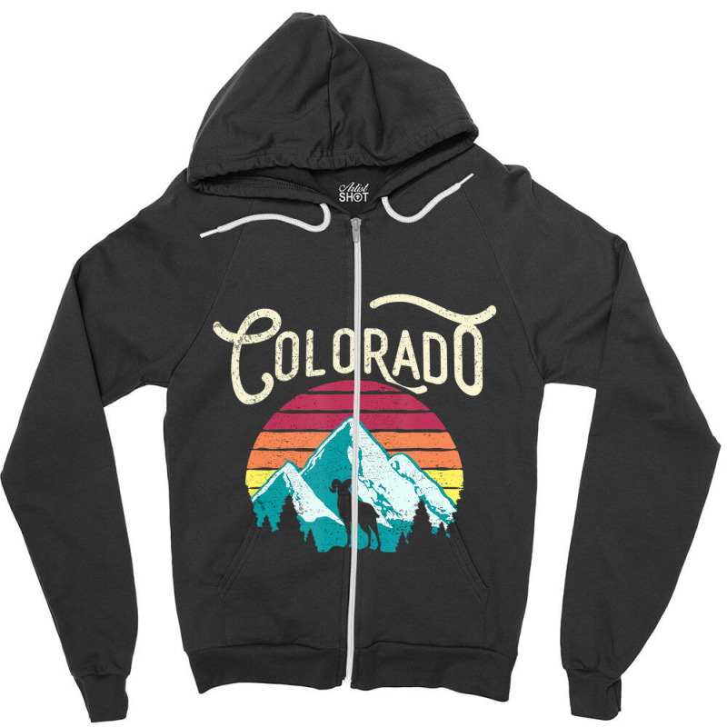 Retro Colorado Co Mountains Wildlife Bighorn Sheep Zipper Hoodie by degreesgunner | Artistshot