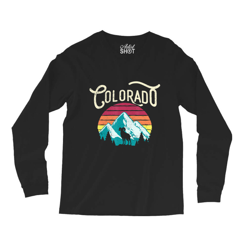 Retro Colorado Co Mountains Wildlife Bighorn Sheep Long Sleeve Shirts by degreesgunner | Artistshot