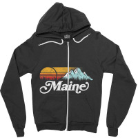 Retro Vibe Maine Vintage Mountains & Sun Zipper Hoodie | Artistshot