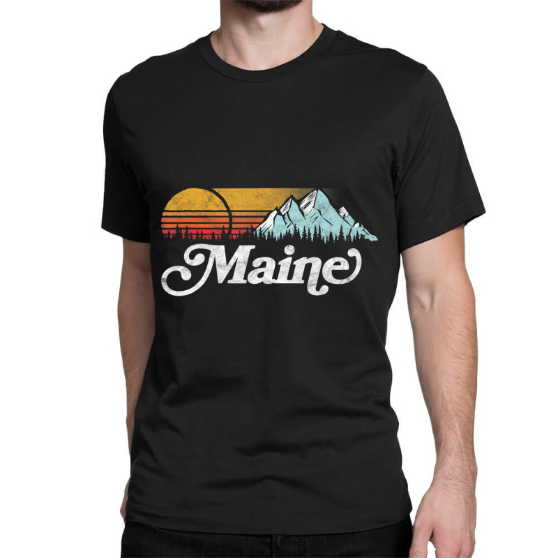 Retro Vibe Maine Vintage Mountains & Sun Classic T-shirt | Artistshot