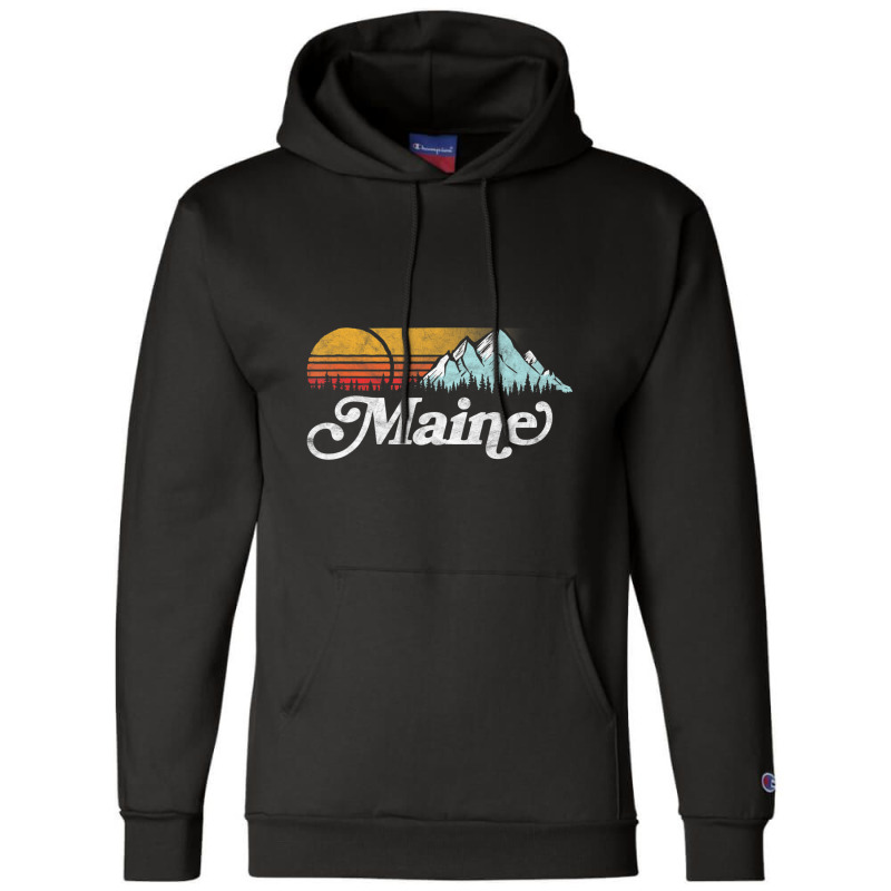 Retro Vibe Maine Vintage Mountains & Sun Champion Hoodie | Artistshot